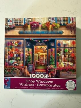 Colorful Bookstore Shop Windows Puzzle Box Art